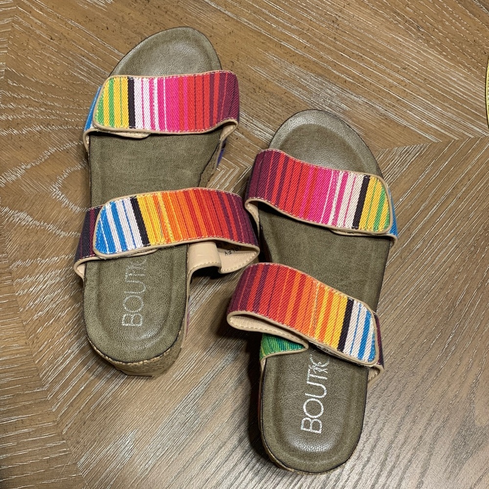 Corkys Multicolor Striped Kids Slide Sandals